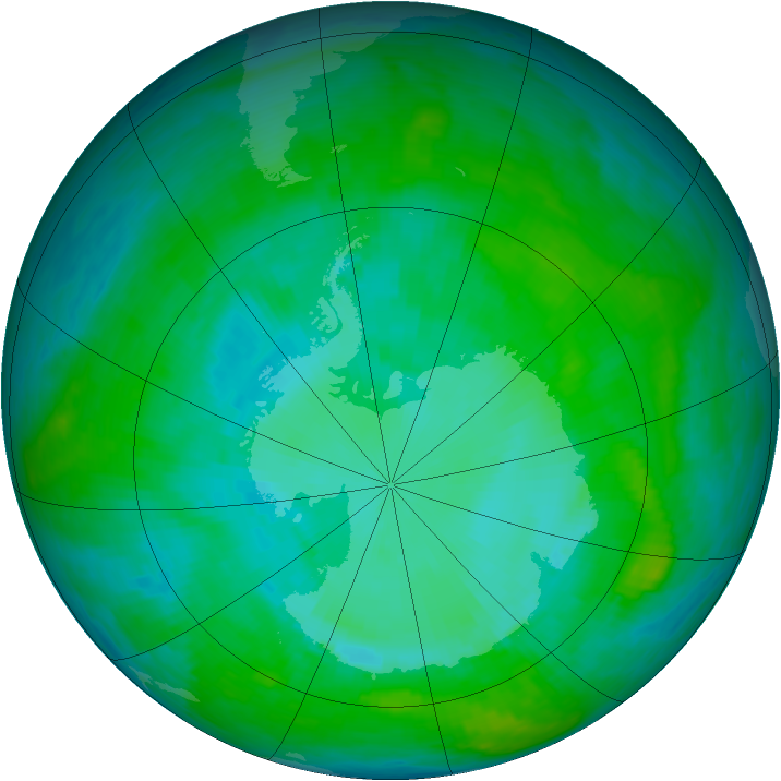 Antarctic ozone map for 22 January 1990